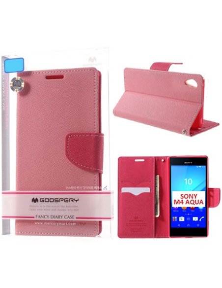 CUSTODIA FLIP ORIZZONTALE per SONY XPERIA M4 AQUA CON INTERNO IN TPU, STAND E PORTA CARTE COLORE ROSA FANCY DIARY MERCURY