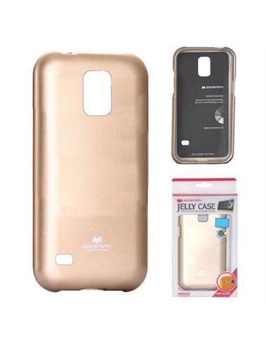 CUSTODIA GEL TPU SILICONE per SAMSUNG G900F GALAXY S5, S5 NEO G903F COLORE ORO LUCIDO CON GLITTER ALTA QUALITA' MERCURY BLISTER