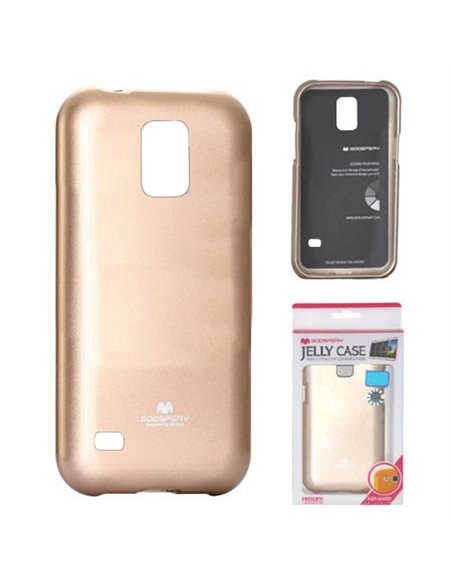 CUSTODIA GEL TPU SILICONE per SAMSUNG G900F GALAXY S5, S5 NEO G903F COLORE ORO LUCIDO CON GLITTER ALTA QUALITA' MERCURY BLISTER