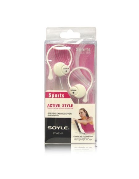 AURICOLARE STEREO per MP3, MP4 CON JACK 3,5MM, SUPPORTO PER ORECCHIO E LUNGHEZZA CAVO 1,2MT COLORE BIANCO SY-A5141 SOYLE