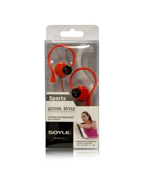 AURICOLARE STEREO per MP3, MP4 CON JACK 3,5MM, SUPPORTO PER ORECCHIO E LUNGHEZZA CAVO 1,2MT ROSSO E NERO SY-A5141 SOYLE