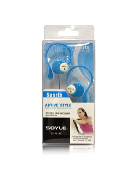 AURICOLARE STEREO per MP3, MP4 CON JACK 3,5MM, SUPPORTO PER ORECCHIO E LUNGHEZZA CAVO 1,2MT AZZURRO E BIANCO SY-A5141 SOYLE