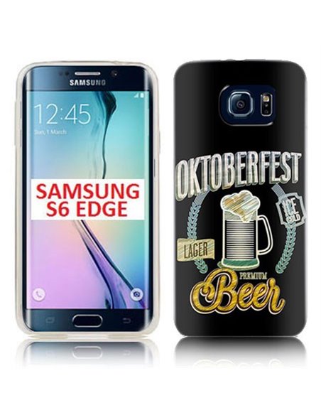 CUSTODIA GEL TPU SILICONE per SAMSUNG SM-G925 GALAXY S6 EDGE CON FANTASIA OKTOBERFEST SU SFONDO NERO