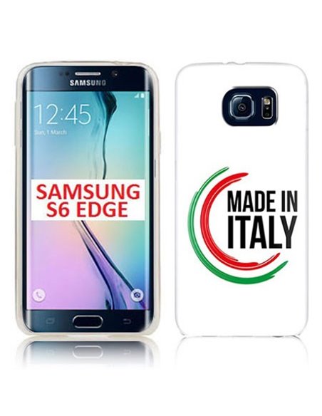 CUSTODIA GEL TPU SILICONE per SAMSUNG SM-G925 GALAXY S6 EDGE CON BANDIERA ITALIANA E SCRITTA 'MADE IN ITALY'