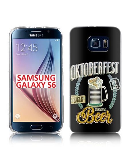 CUSTODIA GEL TPU SILICONE per SAMSUNG SM-G920 GALAXY S6 CON FANTASIA OKTOBERFEST SU SFONDO NERO