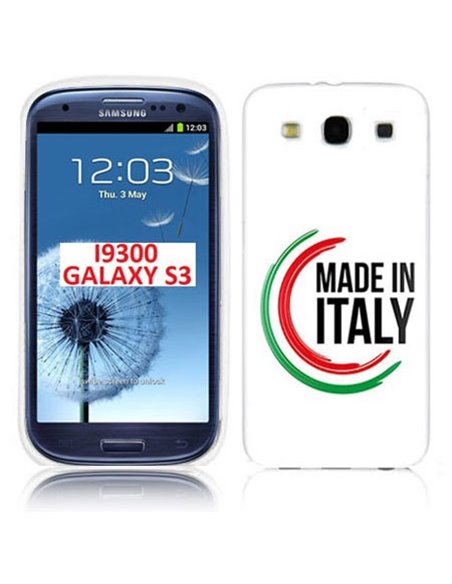 CUSTODIA GEL TPU SILICONE per SAMSUNG I9300 GALAXY S3, I9300i GALAXY S3 NEO CON BANDIERA ITALIANA E SCRITTA 'MADE IN ITALY'