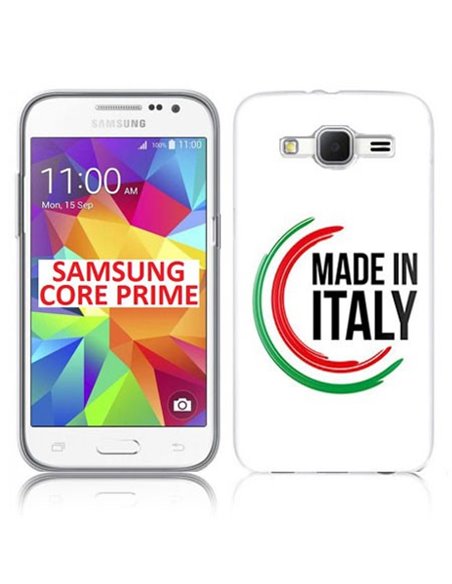 CUSTODIA GEL TPU SILICONE per SAMSUNG G360 CORE PRIME CON BANDIERA ITALIANA E SCRITTA 'MADE IN ITALY'