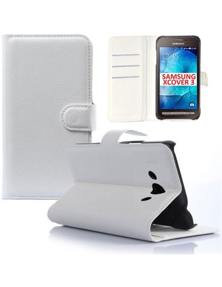 CUSTODIA FLIP ORIZZONTALE SIMILPELLE per SAMSUNG SM-G388F GALAXY XCOVER 3 CON STAND E CHIUSURA MAGNETICA COLORE BIANCO