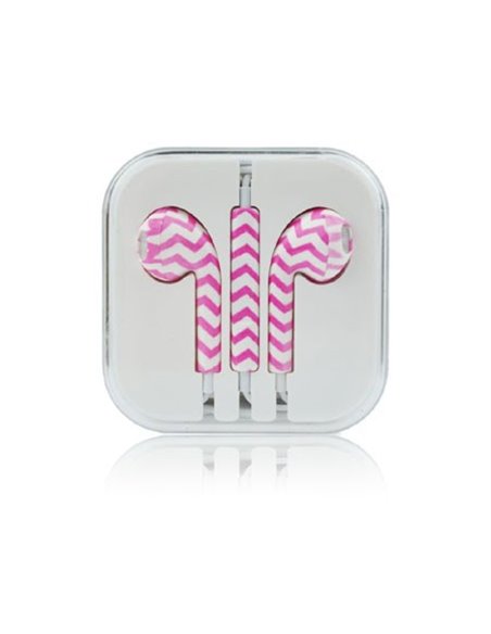 AURICOLARE STEREO con CONNETTORE JACK 3,5mm E TASTO VOLUME (SENZA GOMMINI) ROSA E BIANCO FANTASIA ZIG ZAG (KS07.G810.01.D4)