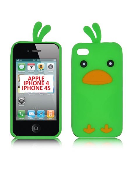 CUSTODIA GEL TPU SILICONE per APPLE IPHONE 4, IPHONE 4s FANTASIA UCCELLO COLORE VERDE