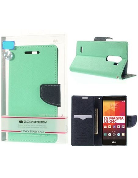 CUSTODIA FLIP ORIZZONTALE per LG MAGNA, G4C, H525N CON STAND,  INTERNO IN TPU E PORTA CARTE VERDE ACQUA FANCY DIARY MERCURY