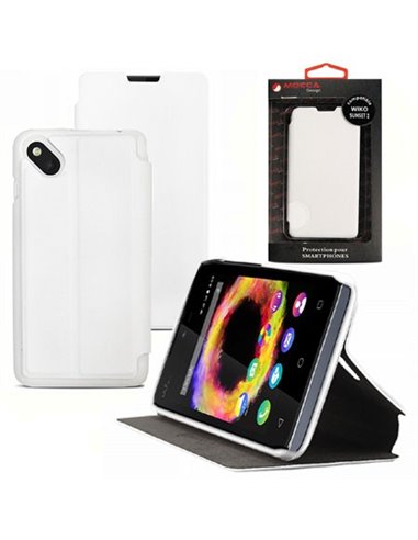 CUSTODIA FLIP ORIZZONTALE PELLE per WIKO SUNSET 2 CON STAND COLORE BIANCO ALTA QUALITA' MOCCA BLISTER