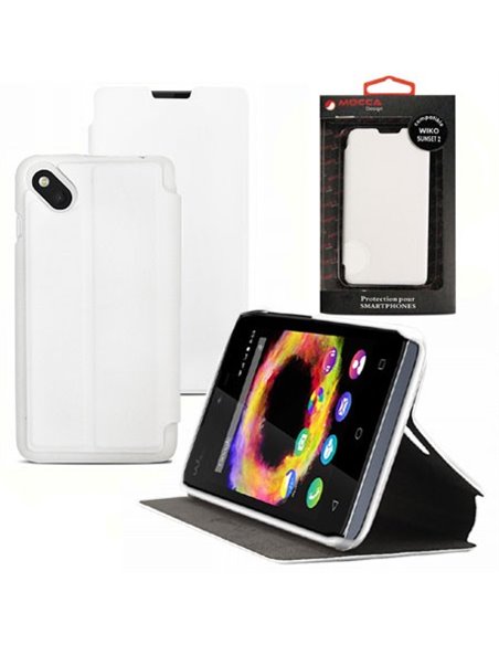 CUSTODIA FLIP ORIZZONTALE PELLE per WIKO SUNSET 2 CON STAND COLORE BIANCO ALTA QUALITA' MOCCA BLISTER