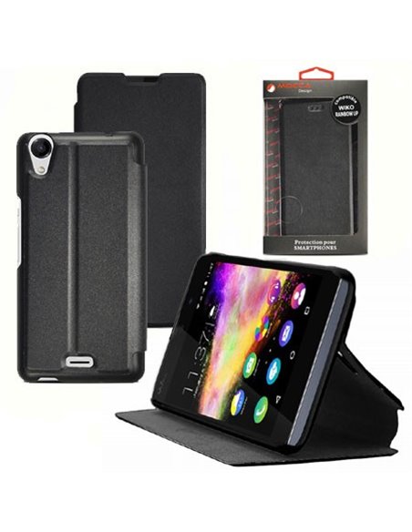 CUSTODIA FLIP ORIZZONTALE PELLE per WIKO RAINBOW UP CON STAND COLORE NERO ALTA QUALITA' MOCCA BLISTER