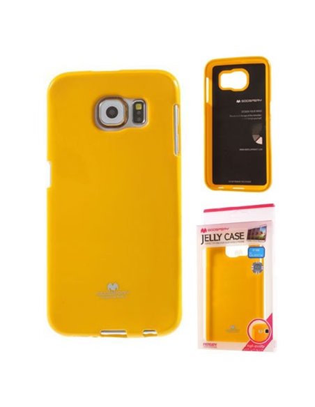 CUSTODIA GEL TPU SILICONE per SAMSUNG SM-G920 GALAXY S6 COLORE GIALLO LUCIDO CON GLITTER ALTA QUALITA' MERCURY BLISTER