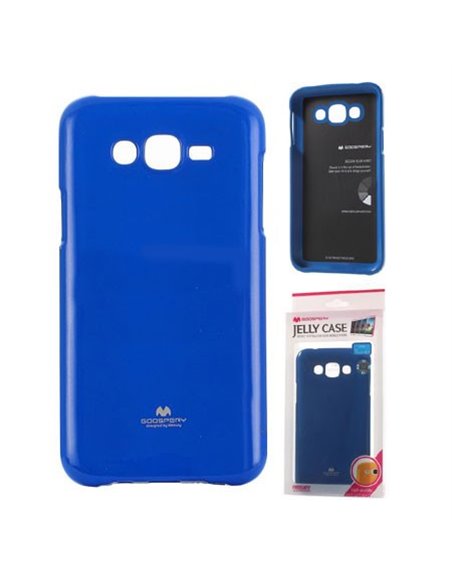 CUSTODIA GEL TPU SILICONE per SAMSUNG SM-J700F GALAXY J7 COLORE BLU LUCIDO CON GLITTER ALTA QUALITA' MERCURY BLISTER