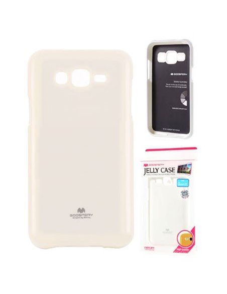 CUSTODIA GEL TPU SILICONE per SAMSUNG SM-J700F GALAXY J7 COLORE BIANCO LUCIDO CON GLITTER ALTA QUALITA' MERCURY BLISTER