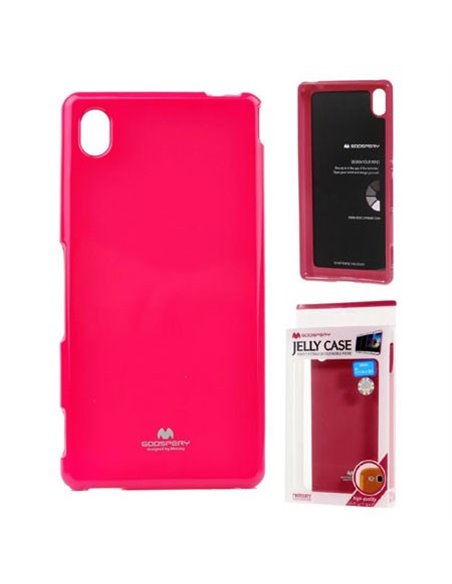 CUSTODIA GEL TPU SILICONE per SONY XPERIA M4 AQUA, M4 AQUA DUAL FUCSIA LUCIDO CON GLITTER ALTA QUALITA' MERCURY BLISTER