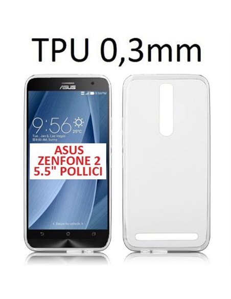 CUSTODIA GEL TPU SILICONE ULTRA SLIM 0,3mm per ASUS ZENFONE 2, ZE550ML, ZE551ML, 5.5' POLLICI COLORE BIANCO TRASPARENTE