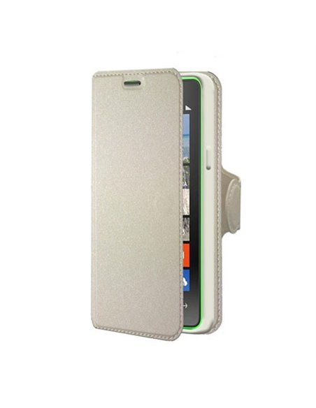 CUSTODIA FLIP ORIZZONTALE SIMILPELLE per MICROSOFT LUMIA 435 CON STAND, INTERNO IN TPU SILICONE E PORTA CARTE COLORE BIANCO