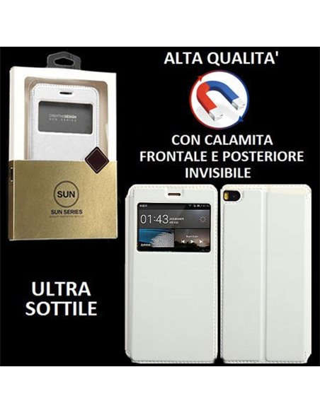 CUSTODIA FLIP ORIZZONTALE PELLE per HUAWEI ASCEND P8 con CHIUSURA MAGNETICA INVISIBILE, STAND ED INTERNO IN TPU COLORE BIANCO