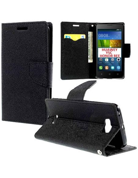 CUSTODIA FLIP ORIZZONTALE per HUAWEI Y5C, HONOR BEE CON INTERNO IN TPU SILICONE, STAND E CHIUSURA MAGNETICA COLORE NERO