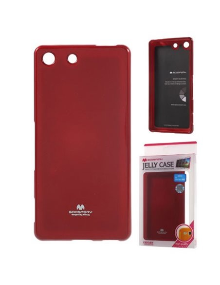 CUSTODIA GEL TPU SILICONE per SONY XPERIA M5, XPERIA M5 DUAL COLORE ROSSO LUCIDO CON GLITTER ALTA QUALITA' MERCURY BLISTER