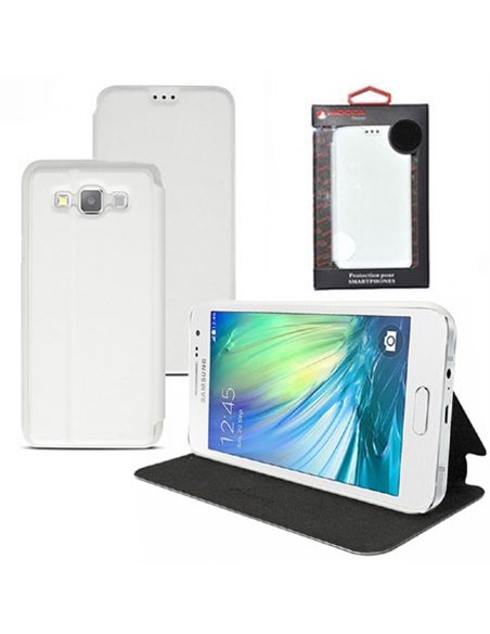 CUSTODIA FLIP ORIZZONTALE PELLE per SAMSUNG SM-A800F GALAXY A8 CON STAND COLORE BIANCO ALTA QUALITA' MOCCA BLISTER