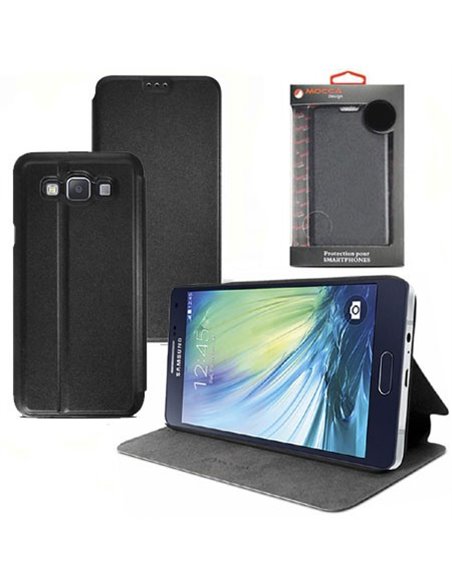 CUSTODIA FLIP ORIZZONTALE PELLE per SAMSUNG SM-A800F GALAXY A8 CON STAND COLORE NERO ALTA QUALITA' MOCCA BLISTER