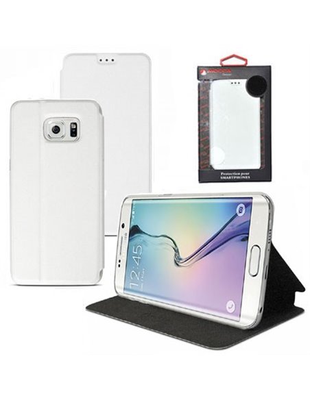 CUSTODIA FLIP ORIZZONTALE SLIM PELLE per SAMSUNG SM-G928 GALAXY S6 EDGE PLUS CON STAND BIANCO ALTA QUALITA' MOCCA BLISTER