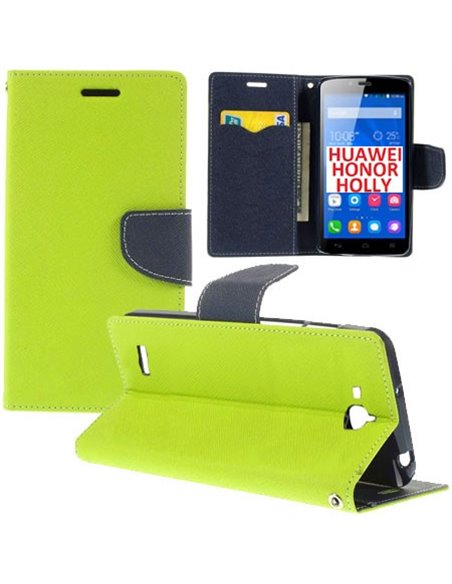 CUSTODIA FLIP ORIZZONTALE per HUAWEI HONOR HOLLY CON INTERNO IN TPU SILICONE, STAND E TASCHE PORTA CARTE COLORE VERDE