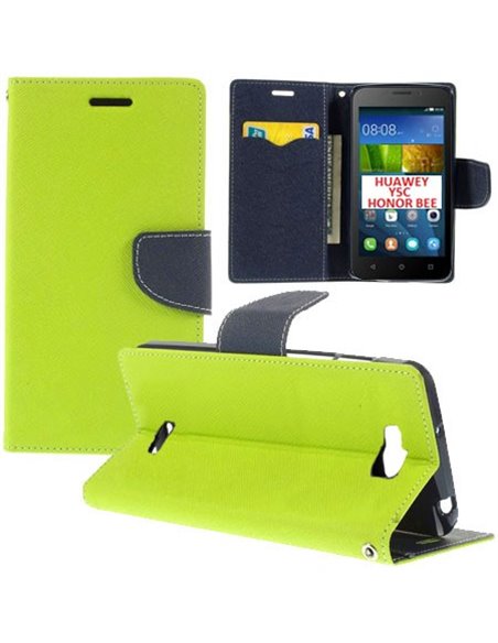 CUSTODIA FLIP ORIZZONTALE per HUAWEI Y5C, HONOR BEE CON INTERNO IN TPU SILICONE, STAND E CHIUSURA MAGNETICA COLORE VERDE