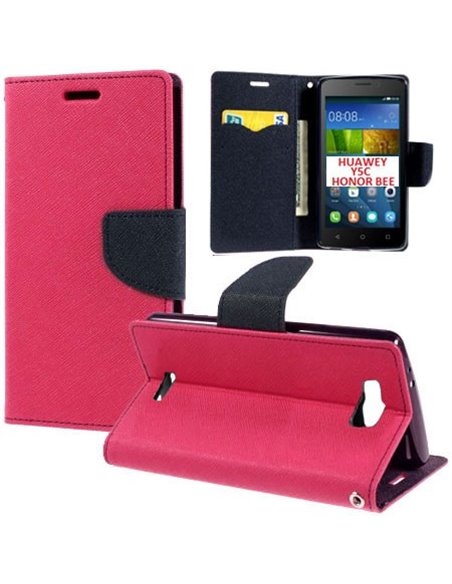 CUSTODIA FLIP ORIZZONTALE per HUAWEI Y5C, HONOR BEE CON INTERNO IN TPU SLICONE, STAND E CHIUSURA MAGNETICA COLORE FUCSIA