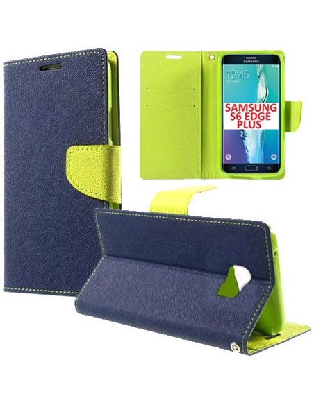 CUSTODIA FLIP ORIZZONTALE per SAMSUNG SM-G928 GALAXY S6 EDGE PLUS CON INTERNO IN TPU, STAND E PORTA CARTE COLORE BLU