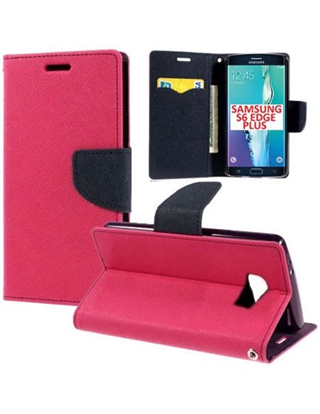 CUSTODIA FLIP ORIZZONTALE per SAMSUNG SM-G928 GALAXY S6 EDGE PLUS CON INTERNO IN TPU, STAND E PORTA CARTE COLORE FUCSIA