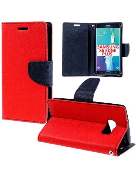 CUSTODIA FLIP ORIZZONTALE per SAMSUNG SM-G928 GALAXY S6 EDGE PLUS CON INTERNO IN TPU, STAND E PORTA CARTE COLORE ROSSO