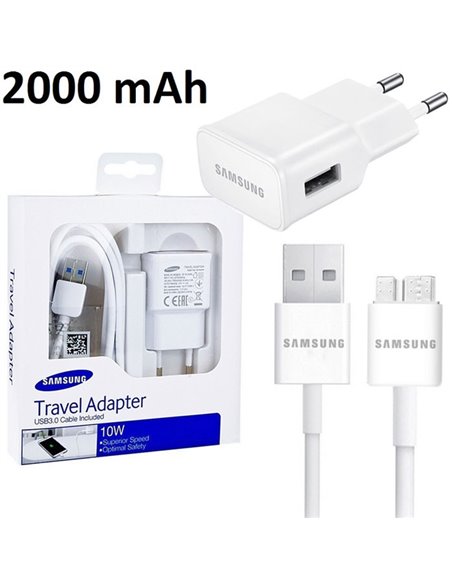 CARICATORE DA RETE 2000mAh ORIGINALE SAMSUNG CON 1 PORTA USB + CAVO MICRO USB 3.0 COLORE BIANCO EP-TA12EWEQGWW BLISTER