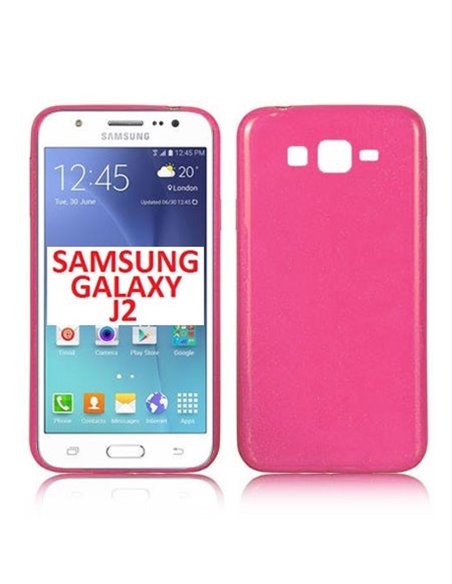 CUSTODIA GEL TPU SILICONE ULTRA SLIM 0,3mm per SAMSUNG SM-J200F GALAXY J2 COLORE FUCSIA LUCIDO CON GLITTER