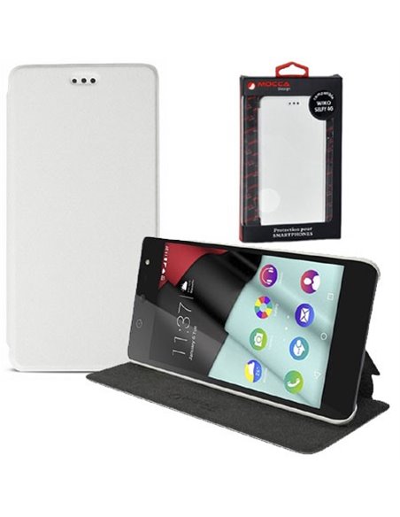 CUSTODIA FLIP ORIZZONTALE SLIM PELLE per WIKO SELFY 4G CON STAND COLORE BIANCO ALTA QUALITA' MOCCA BLISTER