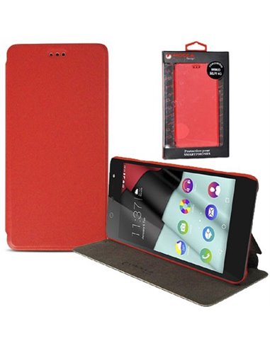 CUSTODIA FLIP ORIZZONTALE SLIM PELLE per WIKO SELFY 4G CON STAND COLORE ROSSO ALTA QUALITA' MOCCA BLISTER