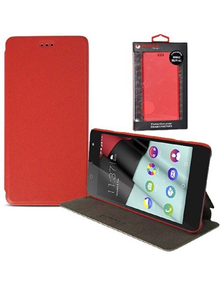 CUSTODIA FLIP ORIZZONTALE SLIM PELLE per WIKO SELFY 4G CON STAND COLORE ROSSO ALTA QUALITA' MOCCA BLISTER