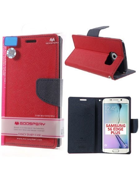 CUSTODIA FLIP ORIZZONTALE per SAMSUNG SM-G928 GALAXY S6 EDGE PLUS CON INTERNO IN TPU E STAND ROSSO FANCY DIARY MERCURY