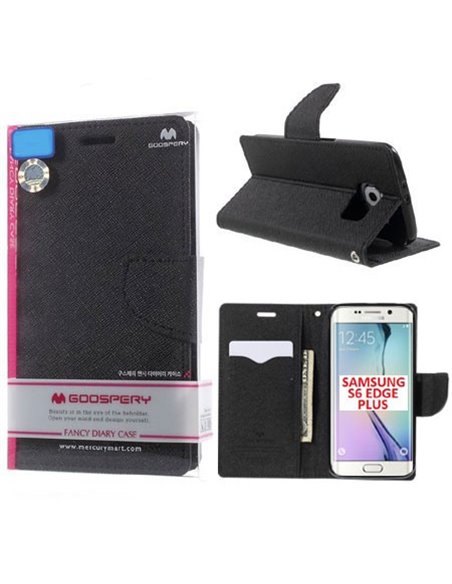 CUSTODIA FLIP ORIZZONTALE per SAMSUNG SM-G928 GALAXY S6 EDGE PLUS CON INTERNO IN TPU E STAND NERO FANCY DIARY MERCURY