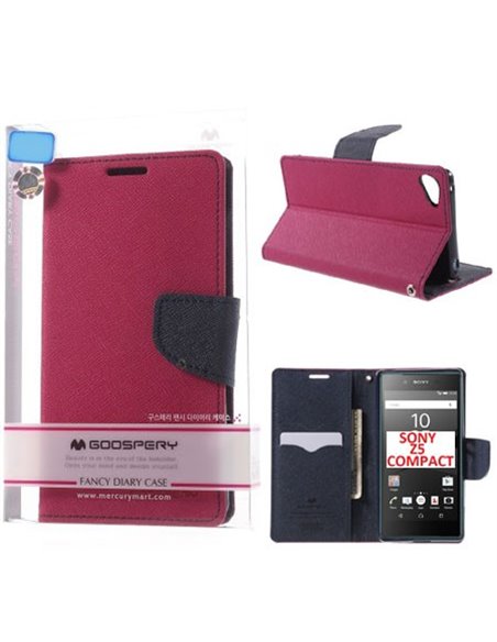 CUSTODIA FLIP ORIZZONTALE per SONY XPERIA Z5 COMPACT CON INTERNO IN TPU, STAND E PORTA CARTE COLORE FUCSIA FANCY DIARY MERCURY