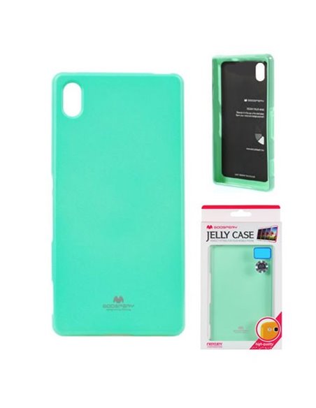 CUSTODIA GEL TPU SILICONE per SONY XPERIA Z5 PREMIUM E6853 COLORE VERDE ACQUA LUCIDO CON GLITTER ALTA QUALITA' MERCURY BLISTER