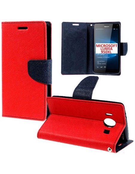 CUSTODIA FLIP ORIZZONTALE per MICROSOFT LUMIA 950 XL, LUMIA 950 XL DUAL CON INTERNO IN TPU, STAND E PORTA CARTE COLORE ROSSO