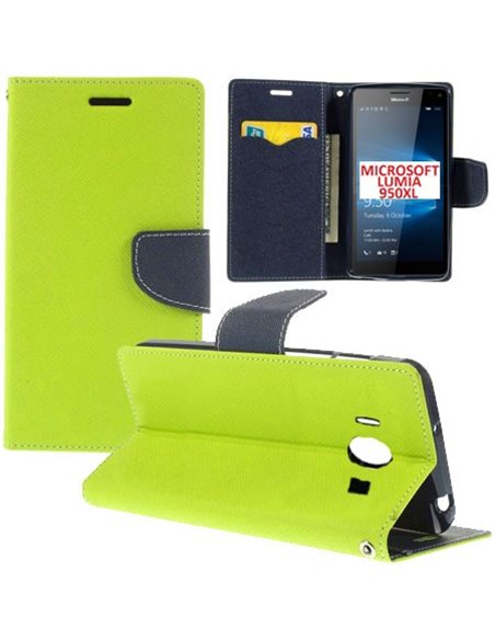 CUSTODIA FLIP ORIZZONTALE per MICROSOFT LUMIA 950 XL, LUMIA 950 XL DUAL CON INTERNO IN TPU, STAND E PORTA CARTE COLORE VERDE