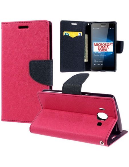 CUSTODIA FLIP ORIZZONTALE per MICROSOFT LUMIA 950 XL, LUMIA 950 XL DUAL CON INTERNO IN TPU, STAND E PORTA CARTE COLORE FUCSIA