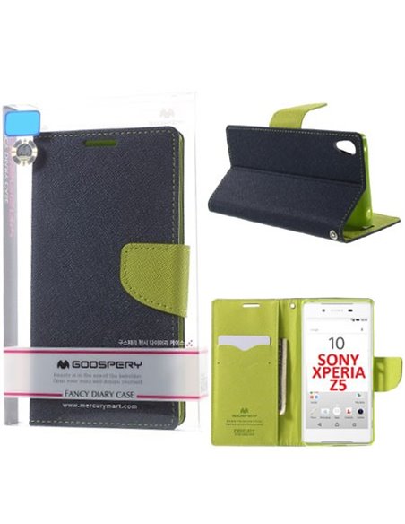 CUSTODIA FLIP ORIZZONTALE per SONY XPERIA Z5 CON INTERNO IN TPU, STAND E PORTA CARTE COLORE BLU FANCY DIARY MERCURY