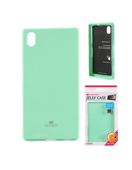 CUSTODIA GEL TPU SILICONE per SONY XPERIA Z5, XPERIA Z5 DUAL COLORE VERDE ACQUA LUCIDO CON GLITTER ALTA QUALITA' MERCURY BLISTER
